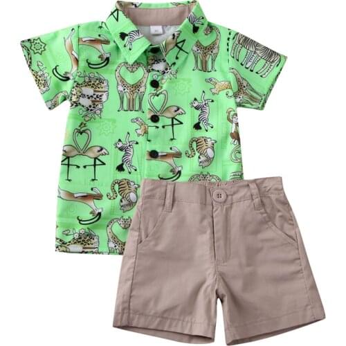 2020 Toddler Baby Boys Kids Summer Clothes T-shirt Animal print Tops + Shorts Pants Outfits Gentleman Set Clothing 1-6Y