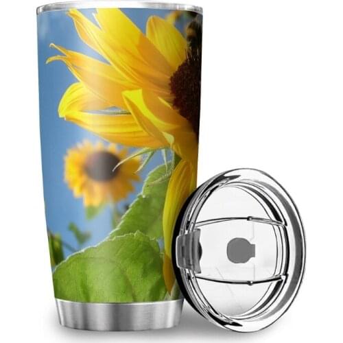 600ML Stainless Steel Water Cup Double-layer Vacuum Car Cup Sunshine Sunflower Pattern Thermos Water Cup Reuse Coffee Cup