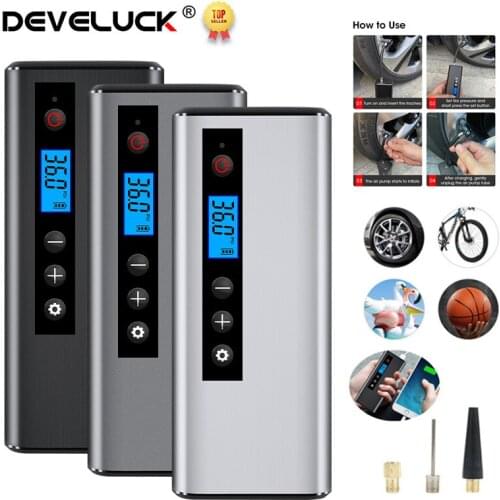 Develcuk Car Electric Pump Tire Inflator Air Compressor Portable Wireless Tyre Inflators Pressure for Car Bicycle Tires Balls