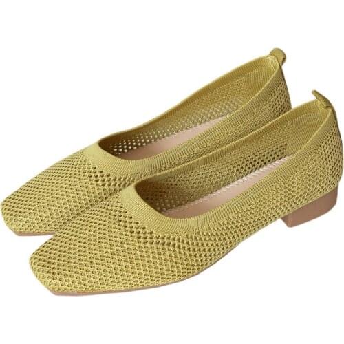 Ballet Flats Shoes Square Toe Soft Buttom Peas Shoes Women Summer 2021 Shallow Breathable Woven Grandma Pregnant Woman Shoes