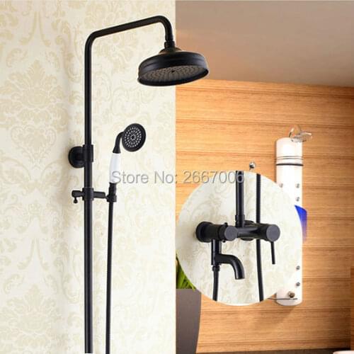 Free shipping Wholesale And Retail Bath Faucet With Sliding Bar Black Finsih Rain Shower Set Hot & Cold Mixer Faucet Set GI284