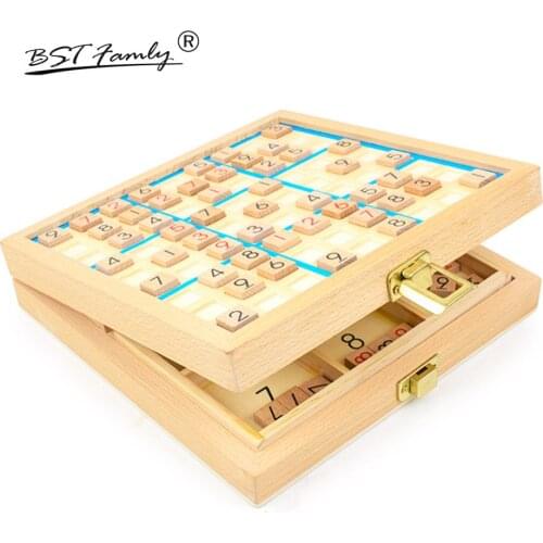 BSTFAMLY Children Sudoku Chess Beech Wooden with drawer 22.5*22.5*5cm 81Pcs/Set Table Puzzle Game Kids Toy Interesting Gift S01