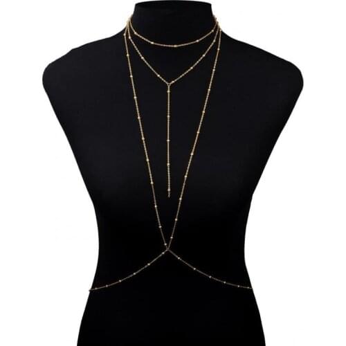 Fashion Sexy Bikini Bra Body Chain Women Body Ball Multilayer Chain Jewelry Beach Jewelry Simple Beads Chain Belly Accessories