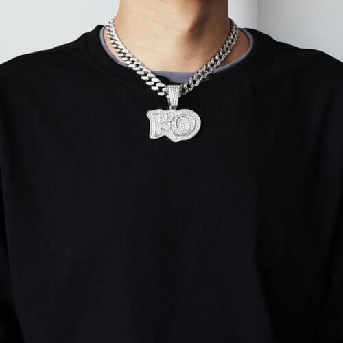 MenS Hip Hop Crystal Letter KO Pendant Necklace With 13mm Iced Out Rhienstone Miami Cuban Chain Choker Gothic Jewelry