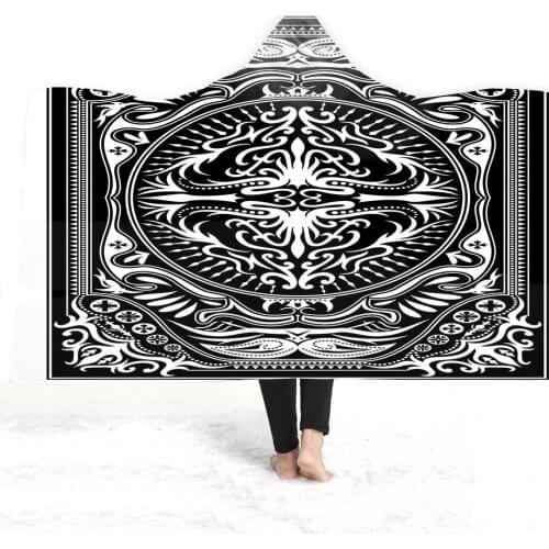 Black Textured Printed Stain Resistant Soft Coral Cashmere No Pilling No Fading Thickened Warm Winter Hooded Cashmere Blanket