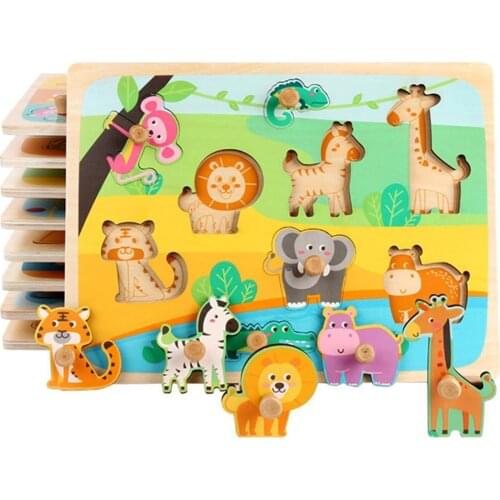 Animal Car Fruit Insect Sea Wooden Jigsaw Puzzles Children Kids Educational Toys Teaching Gift
