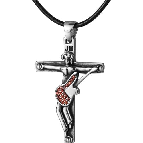 Johnny Hallyday pendant necklaces figure commemorate cross guitar rope chain necklace jewelry for remember Collier Femme