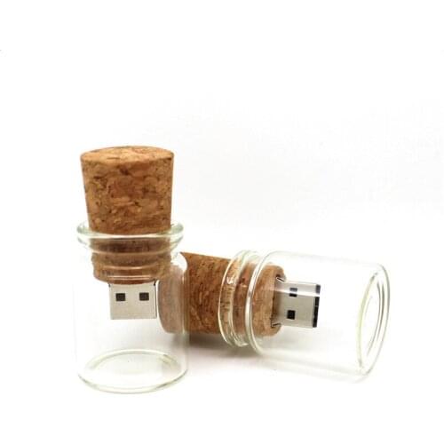 Hot sale messenger bottle 64GB 32GB Pen drive memory stick Glass Drift Wishing bottle USB flash drives wooden plug Pendrive 16GB