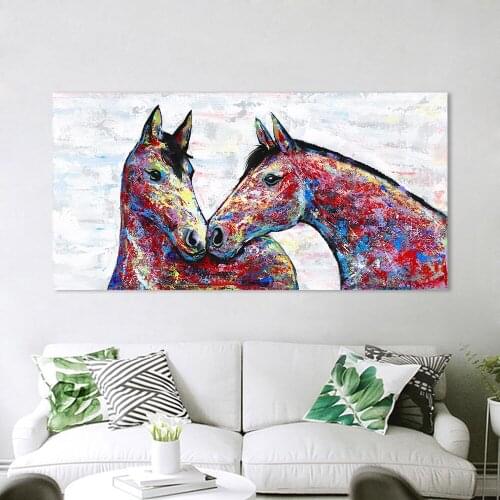 HDARTISAN Wall Art Canvas Painting Animal Picture Colorful Couple Horse Posters Prints Home Decor No Frame