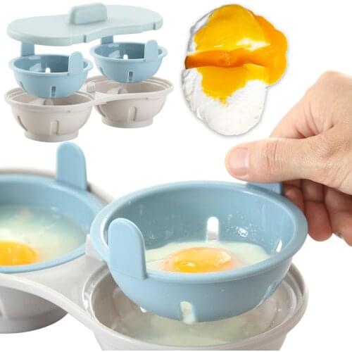 Microwave Egg Poacher BPA Free & Dishwasher Safe Dual Caves Poached Egg Maker Double Cups Egg Cooker Steamer Kitchen Gadget