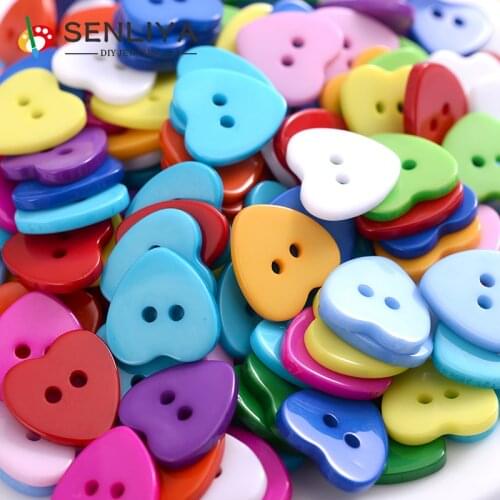 Fashion 15mm 50-150Pcs Heart Shape Resin Sewing Buttons Scrapbooking Solid Random Mixed Color For Diy Apparel Sewing Accessories