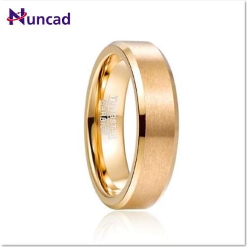 2019 NUNCAD 6mm Tungsten Carbide Ring Matte Finish Beveled Mens Gold Color Comfort Fit Ring