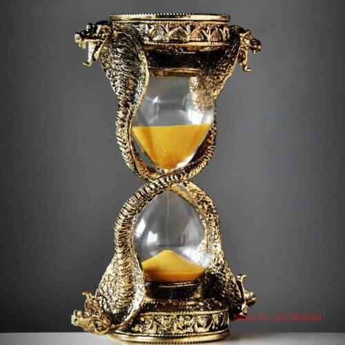Retro Home Decor Desk Toys Sandglass Upscale Yellow Sand Clock Metal Snake Glass Hourglass 15 Minutes Time Timer Kids Gift Box