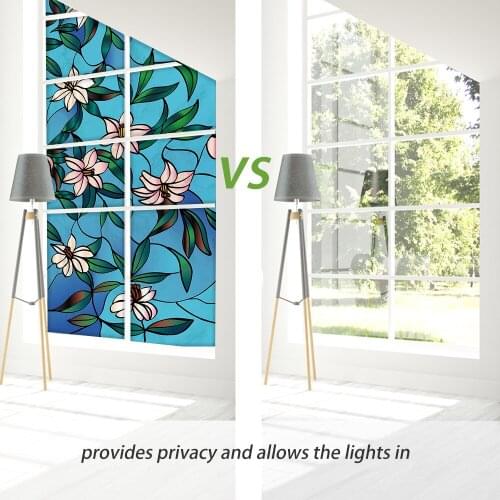 Nuelife Flower Pattern Glue-free Static Glass Stickers Glue-Free Opaque Glass Stickers Kitchen Windows Waterproof Privacy Film