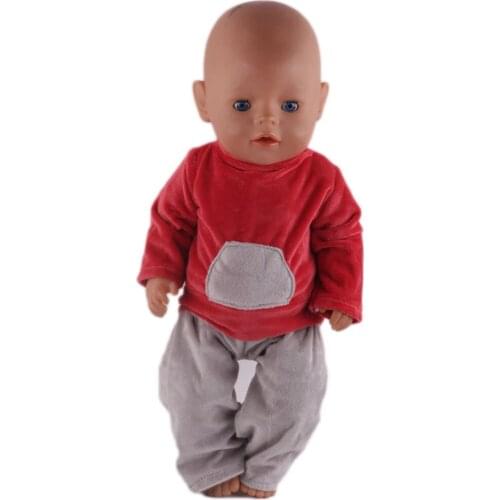 Doll Clothes Red shirt + Gray Pant For 18 Inch American&43Cm Baby New Born Doll Our Generation , For Baby Birthday Festival Gift