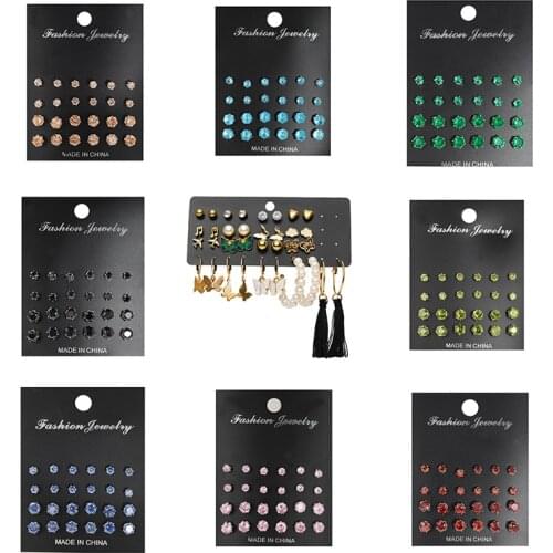 12pairs Elegant Colorful Crystal Stud Earrings Set For Women Trendy Pink Rhinestone Stud Earrings Set Wedding Earrings Jewelry