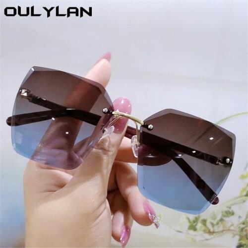 Oulylan Fashion Gradient Sunglasses Women Brand Design Rimless Sun Gasses Lady Vintage Trimming Eyeglasses Outdoor Shades UV400