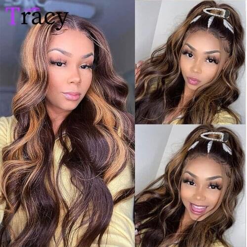Body Wave Highlight Wig Brazilian Colored 4x4 Lace Closure Wig 13x4 Transparent Lace Frontal Wig Highlight Curly Human Hiar Wig