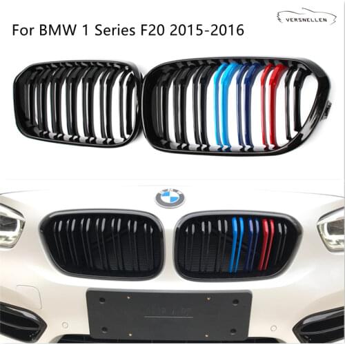 Carbon Fiber Glossy Back /M Color Front Kidney Grille For BMW 1 Series F20 2015 2016 Front Bumpe Double Slat Mesh Grille