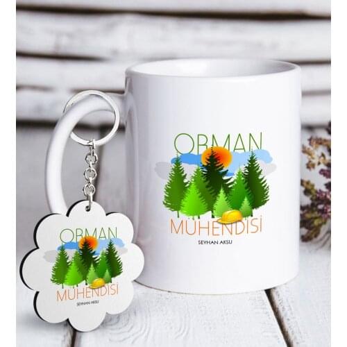 Personalized Professional Forest Engineer White Mug and Keychain Gift Set