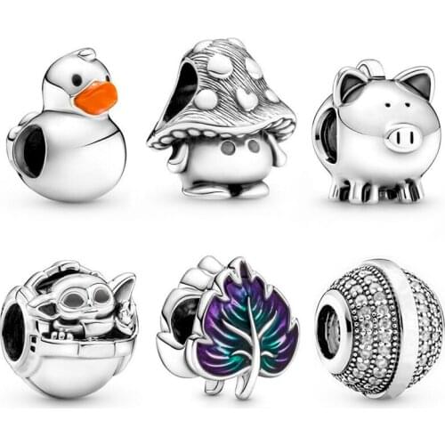 New Cute Mushroom Duck Pig Pendant DIY Beads Suitable for Original Pandora Charm Bracelet Ladies Jewelry Making Gifts