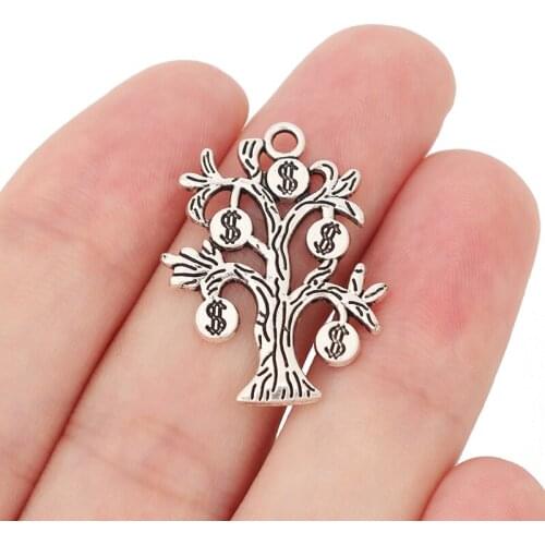 30 x Tibetan Silver Money Tree Charms Good Luck Dollar Sign Pendants for Jewelry Making Accessories 29x22mm