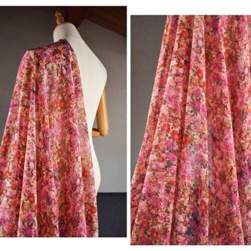 Half Meter New Design Red Colored Flower Print Chiffon Fabric For Dress Shirt Gallus Cheongsam Ladys Garment T1666