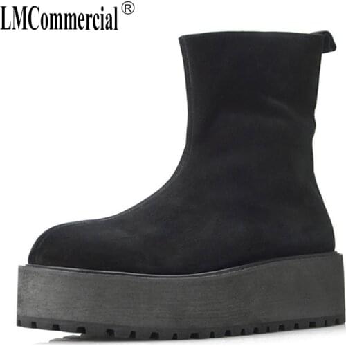 Genuine Leather High-Heeled Riding Boots Mens Zipper Cashmere Cowhide Breathable Fashion Autumn Winter Chelsea Boots Velvet