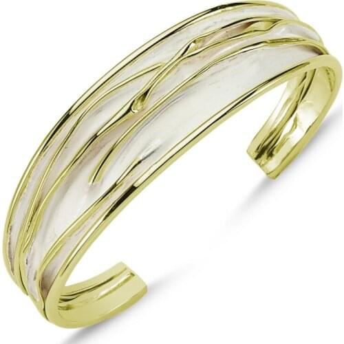 Silverlina Silver Gold Plated Six Open Wrinkled Bracelet