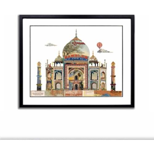 Modern hand-made art building Taj Mahal paper 3D collage art for home decor