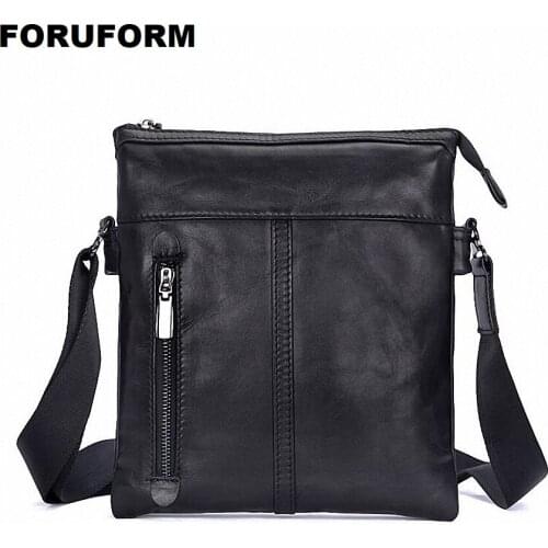Genuine Cow Leather Messenger Bag Men Handbag Slim Crossbody Shoulder Bag Tas Business Small Male Bolsas Sac Black