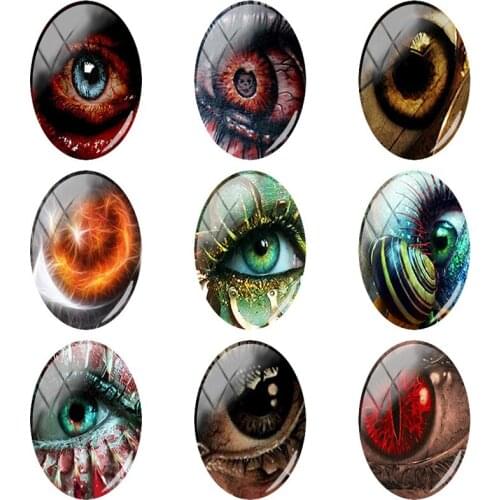 JWEIJIAO 5pcs/lot Red Ghost Eye Terror Oval Shaped 18x25 mm Glass Cabochon Dome Flat Back DIY Halloween Necklace Bracelet FQ591