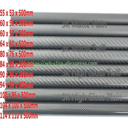 1pcs 3k Carbon Fiber Tube x 500mm OD 45mm 46mm 48mm 50mm 55mm 60mm 64mm 80mm 84mm 90mm 94mm 100mm 104mm 114mm Roll Wrapped