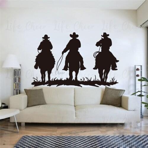 Cow Boys Wall Stickers Art Western Style Herdsman Wall Decals Horse Riding Man Vinyl Wallpaper Home Interior Art AC525