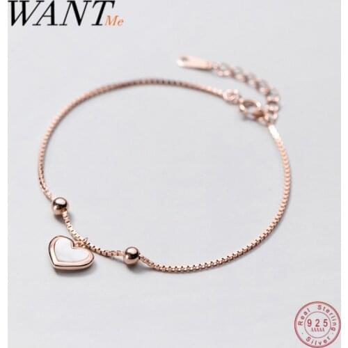 WANTME Real 925 Sterling Silver Beach Ocean Shell Love Heart Box Chain Bracelet for Women Romantic Engagement Party Jewelry Gift