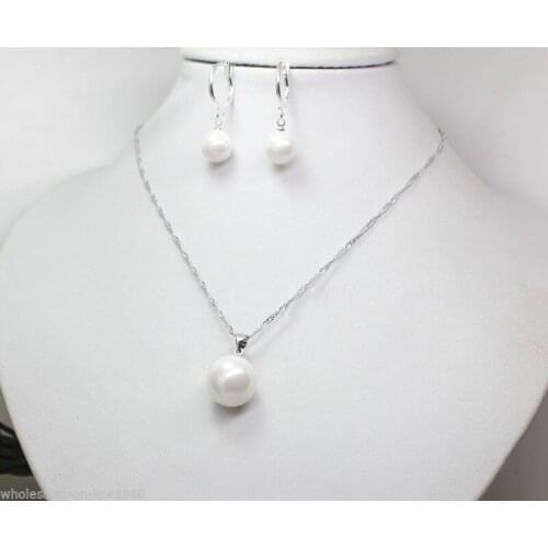 Y Quartz crystal 10mm 14mm Elegant South Sea White Shell Pearl Necklace Pendant Set -jewelry