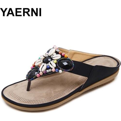 YAERNI 2018 women slippers summer outside style white color slip on pearls BOXIMIYA style beaches flip flops women size 36-41