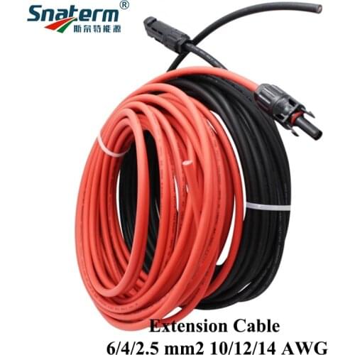 1Red+1Black Solar PV Cable Connector Solar Copper Wire with Male &Female Connector Extension Cable 6/4/2.5 mm2 10/12/14 AWG TUV