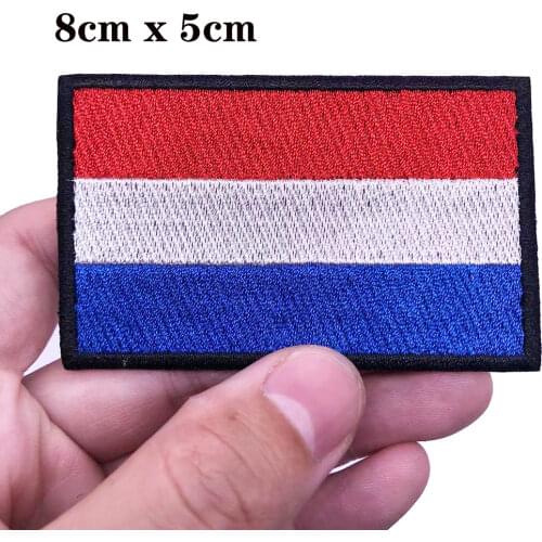 1PC Dutch flag Netherlands Armband Embroidered Patch Hook & Loop or iron on Embroidery Velcro Badge Cloth Military Moral Stripe