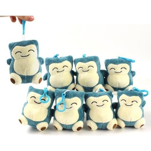11cm 10pcs/Lot Anime Pokemon Snorlax Plush Toys Key Chains Soft Stuffed Cartoon Doll Pendants