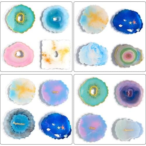 4pcs Large Irregular Wave Round Coaster Mold Cup Mat Silicone Resin Mold Epoxy Resin Cement Casting Jewelry DIY Making Art Tools