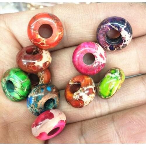 5pcs nature imperial jasper stone big hole eropean beads for short bracelets making size 8x14mm inner hole 5mm hot selling new