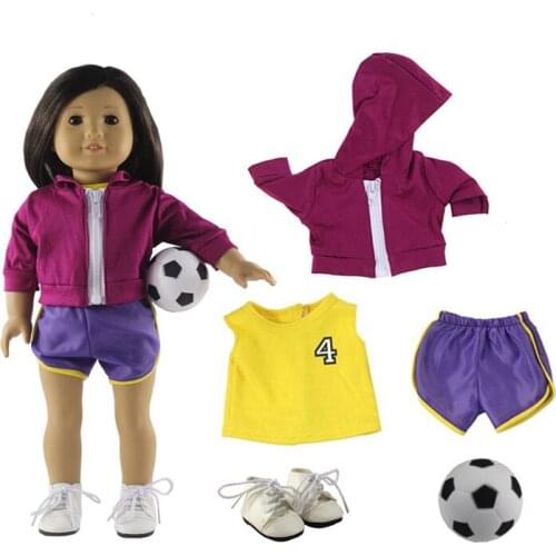 5in1 Set Doll Clothes Vest+coat+shorts+shoes+football Fashion Casual Wear Outfit for 18"American Doll