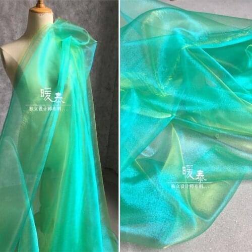Lustre Glazed Tulle Fabric Green Gradient DIY Background Doll Decor HANFU Stage Skirt Veil Gown Wedding Dress Designer Fabric
