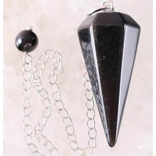 Chain Pendant Amulet Classic for Men Women Natural Healing Stone Black Onyx Reiki Pyramid Hexagonal Pendulum Bead K1807