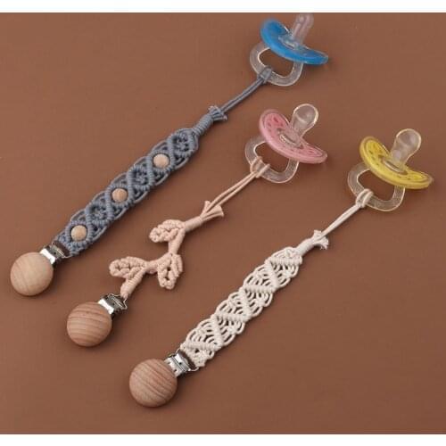 Baby Pacifier Clip Woven Cotton Rope Pacifier Chain Dummy Clip Nipple Holder Kids Teether Anti-drop