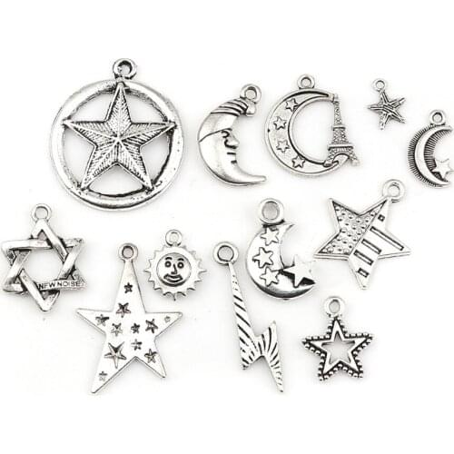 DoreenBeads Fashion Zinc Based Alloy Galaxy Pendants Charms Mixed Twelve Chinese Zodiac Signs Silver Color, 1 Set( 12 PCs/Set)
