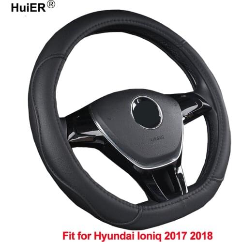 HuiER Car Steering Wheel Cover D Shape For Hyundai Ioniq 2017 2018 Wear-resistant PU Leather Car Styling Automobile Protector