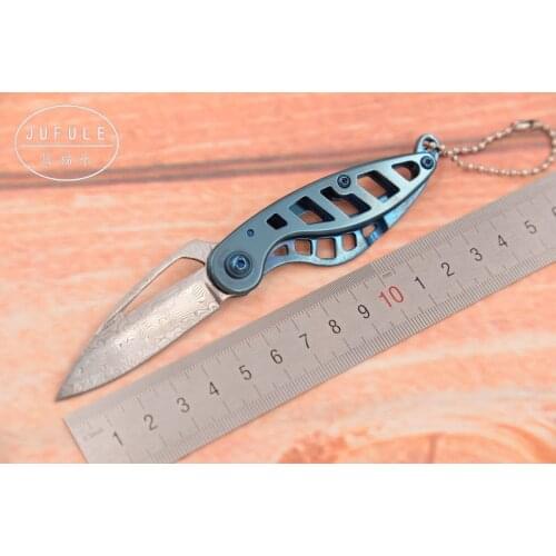 JUFULE Original New Blue Bird VG 10 Damascus Blade Steel Titanium plating handle folding camping hunt EDC tool kitchen knife