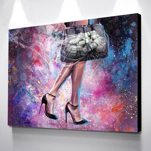 Graffiti Art Woman Carrying Money Canvas Painting Dollar Posters and Prints Street Wall Art Pictures for Living Room Decoration